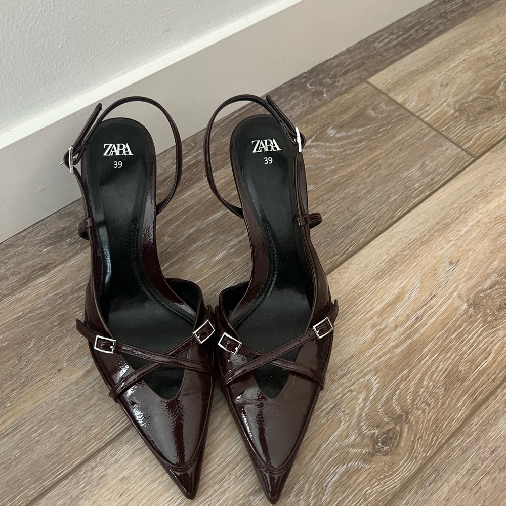 Zara Brown Heels with Strappy Design and Pointed Toe